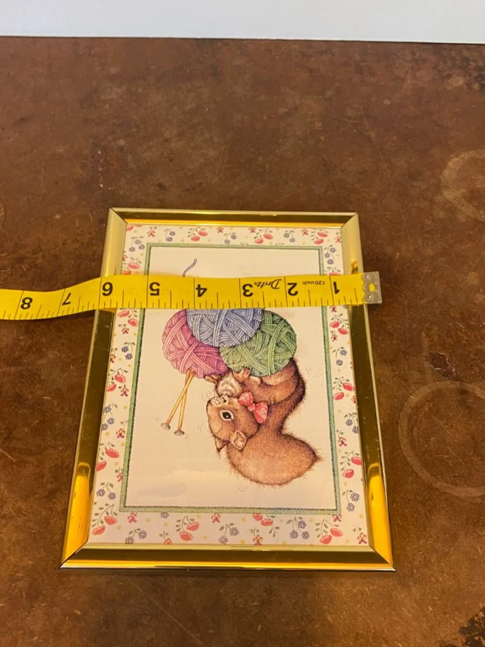 Vintage Crochet Knitting Squirrel Lisa Blowers Print Gold Frame Illustration